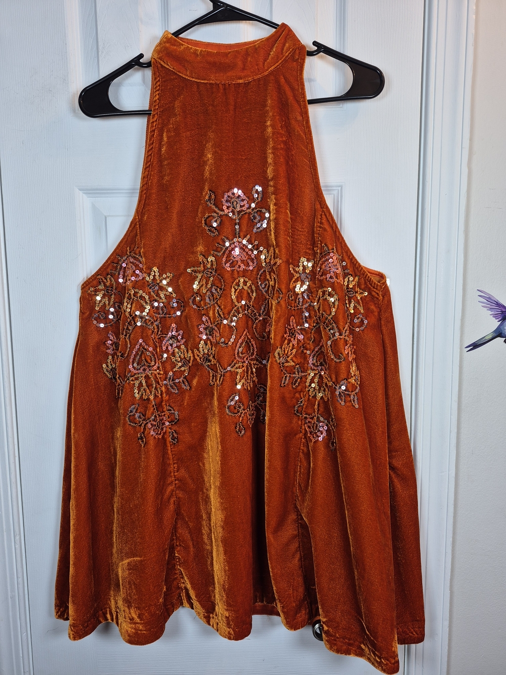 Free People Jills Sequin Velvet Swing Dress Burnt Orange Rust Boho XS